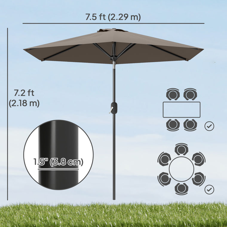 Dark Grey Patio Sun Umbrella with 6 Ribs