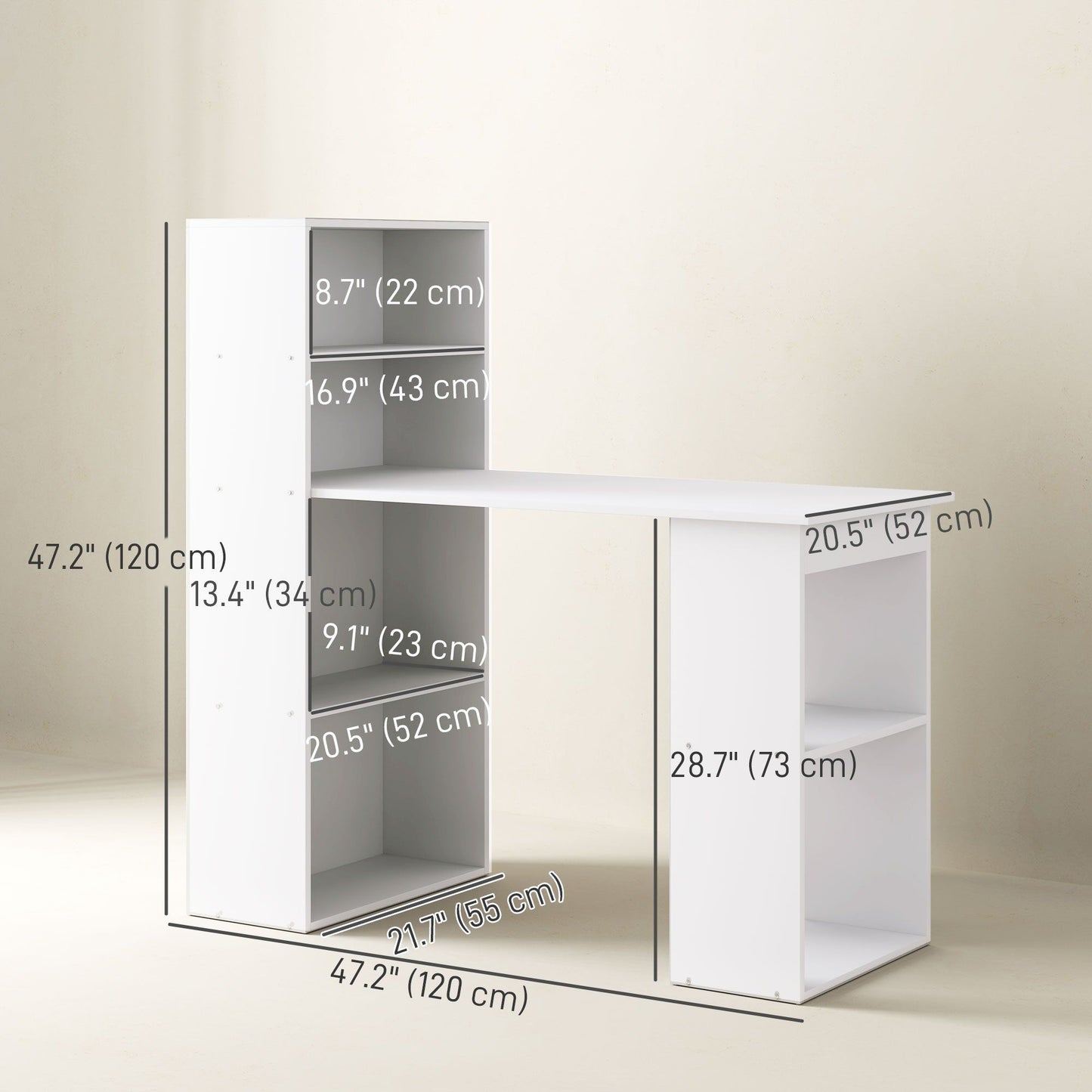 47" Computer Desk with Bookshelf - White