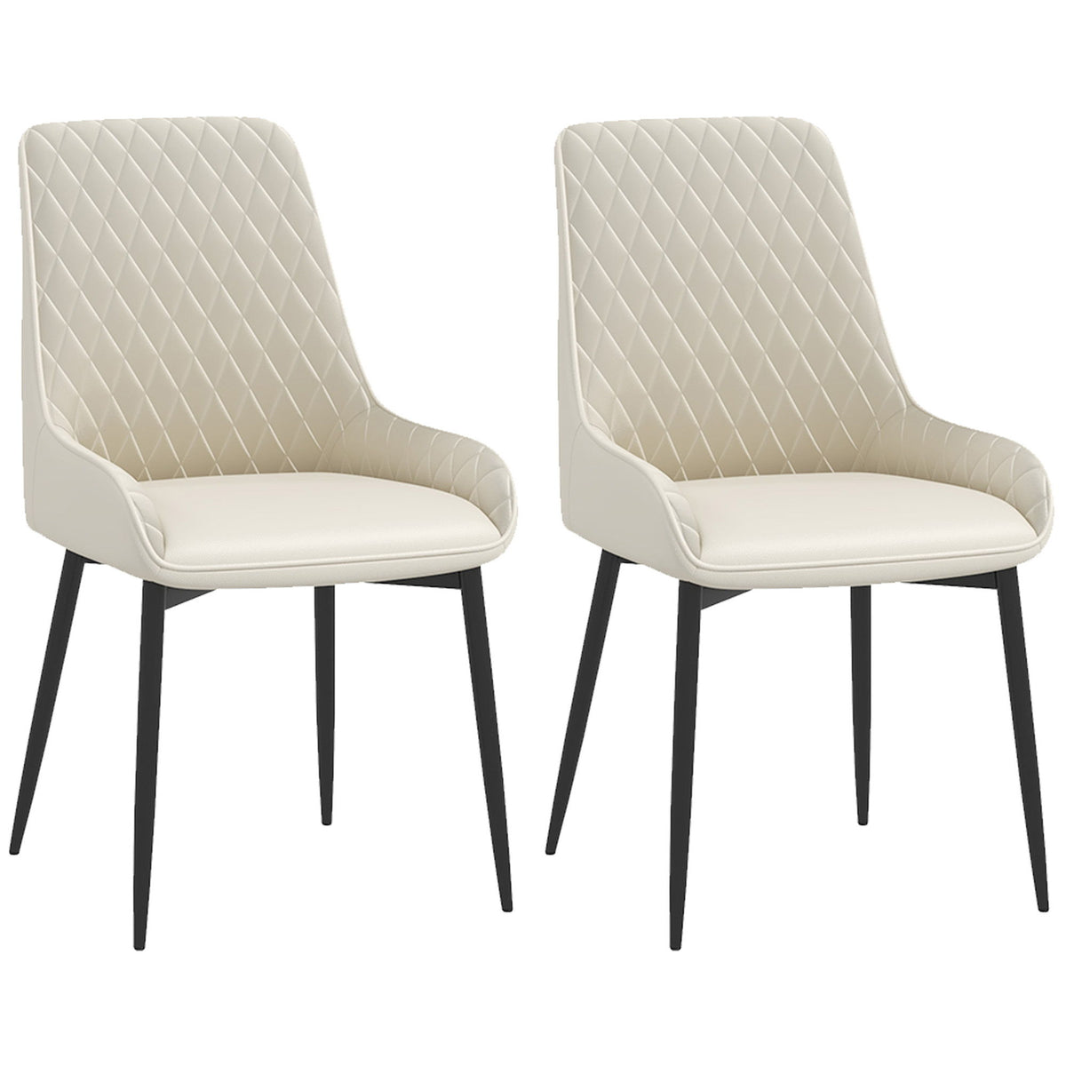 Upholstered Kitchen Chairs, Modern Dining Chairs Set of 2 with Diamond Tufting and Steel Legs for Dining Room, Cream White