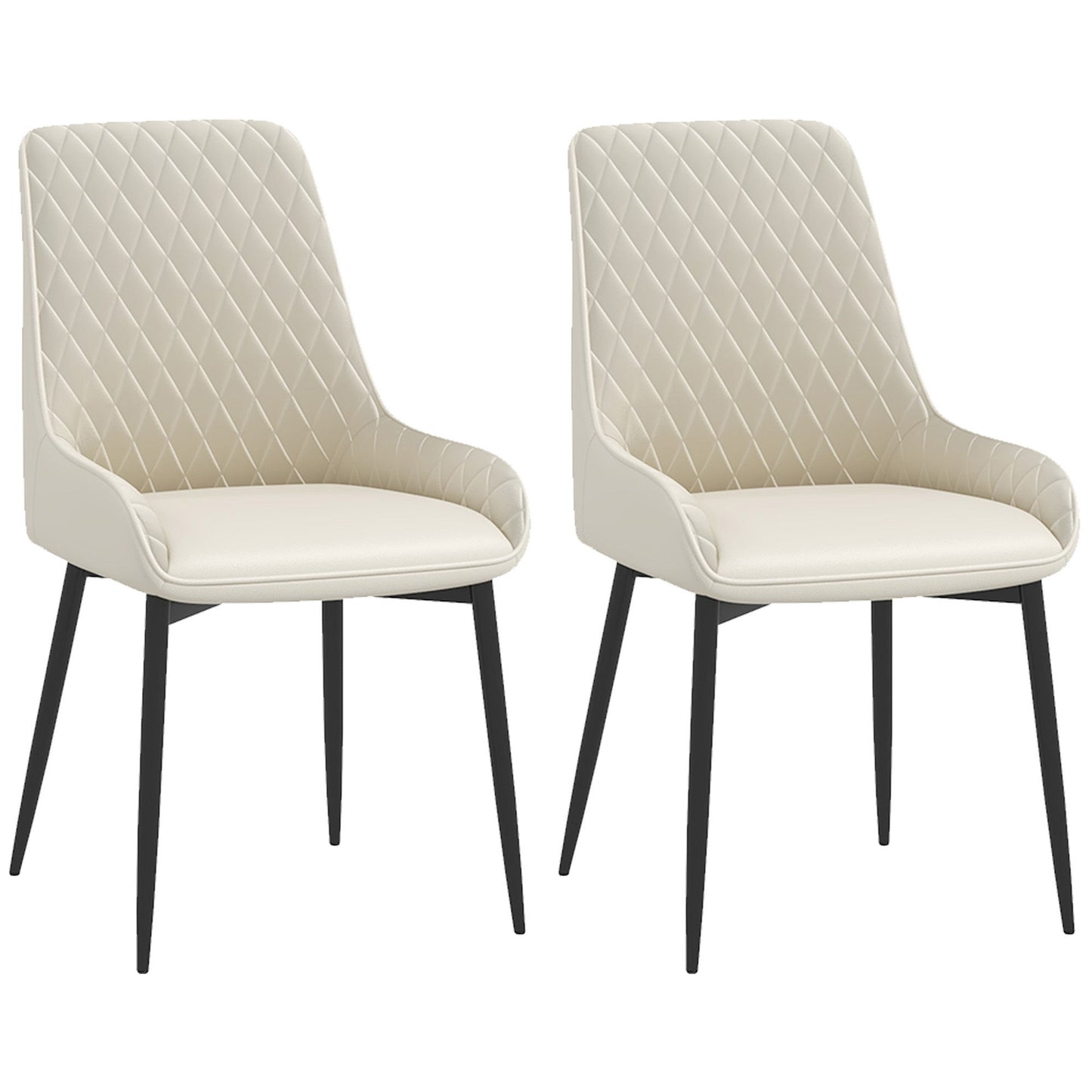 Upholstered Kitchen Chairs, Modern Dining Chairs Set of 2 with Diamond Tufting and Steel Legs for Dining Room, Cream White