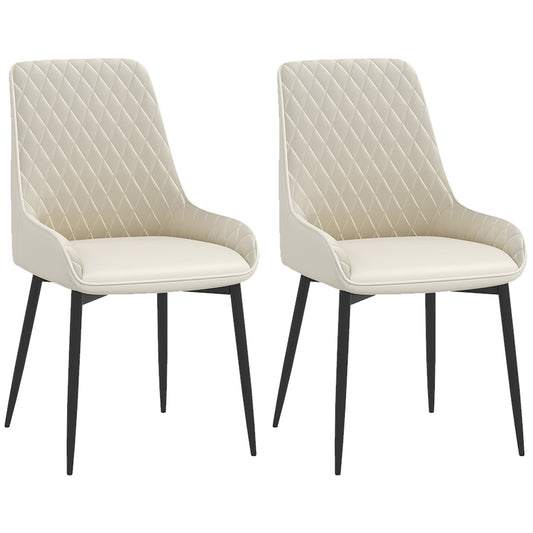 Upholstered Kitchen Chairs, Modern Dining Chairs Set of 2 with Diamond Tufting and Steel Legs for Dining Room, Cream White