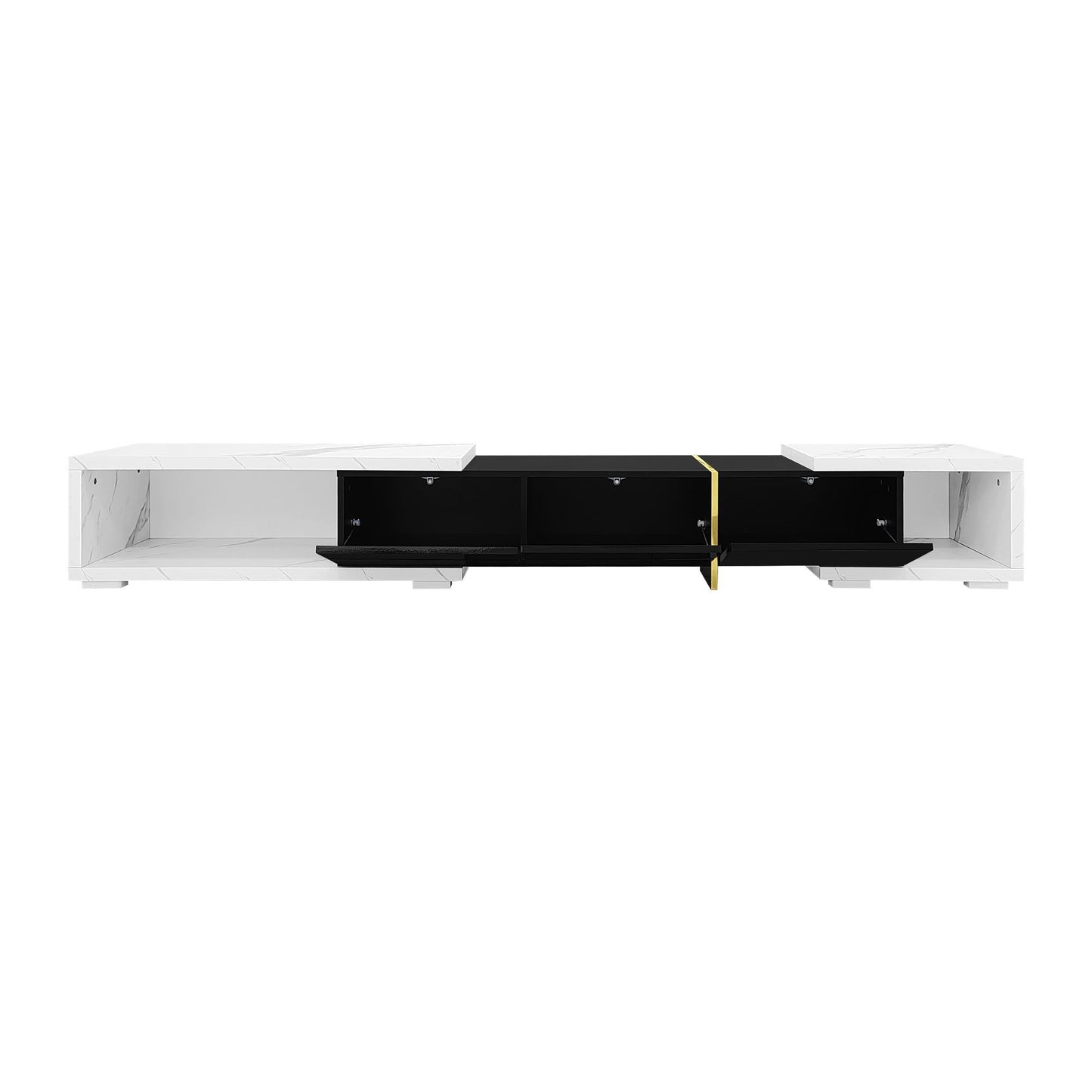 Modern TV Cabinet with Rotatable Design and Generous Storage, Adjustable TV Stand for living spaces, 102.5'' L x 16'' W x 12'' H, Black+White