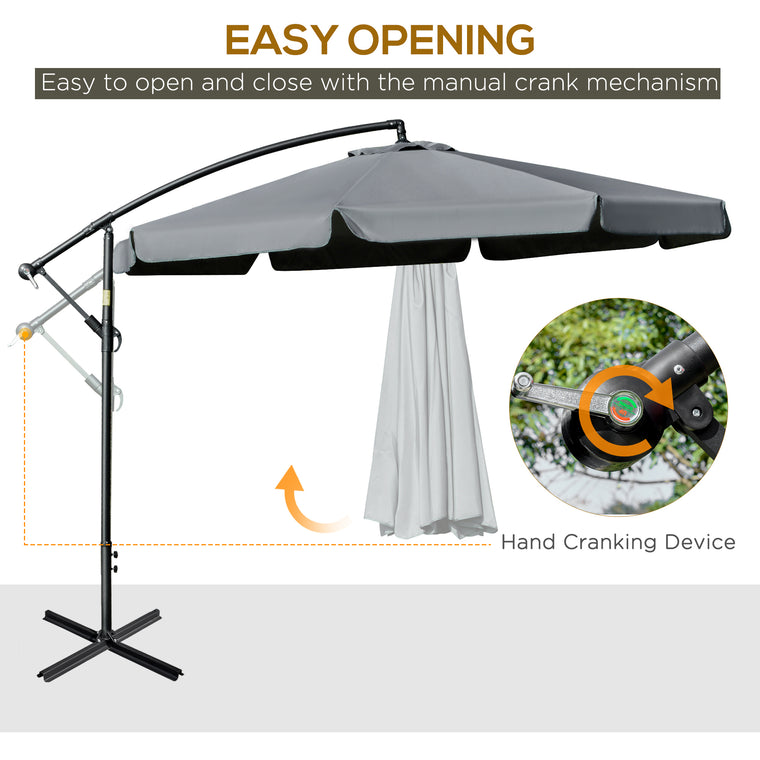11FT Dark Grey Cantilever Umbrella with Cross Base & 8 Ribs
