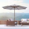 10' x 8' Bamboo Wooden Round Market Patio Sun Umbrella, Garden Parasol, Outdoor Sunshade Canopy, White