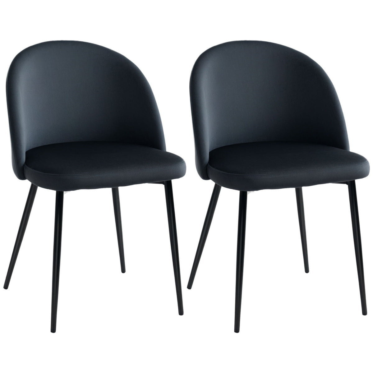 Set of 2 Mid-Back Dining Chair, Mid-Back Velvet-touch Upholstery Kitchen Chair for Living Room Dining Room, Black