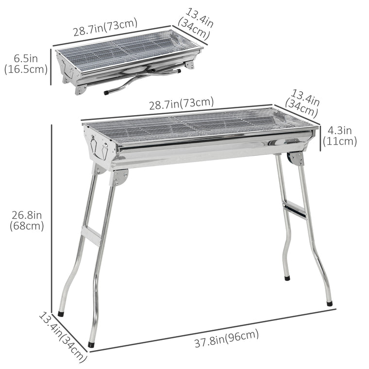 Portable Stainless Steel Charcoal BBQ Grill with Handles