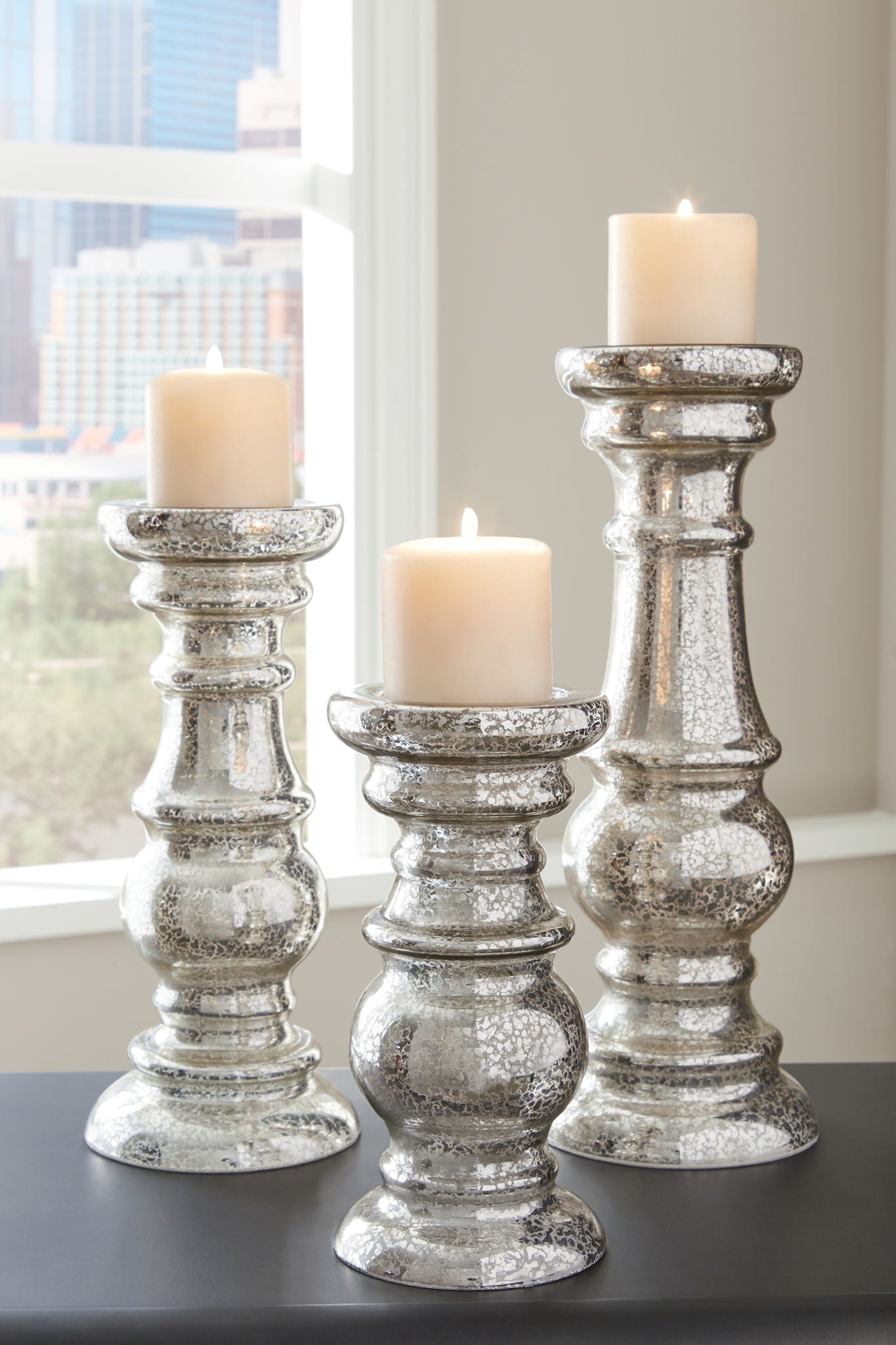 Rosario - Candle Holder Set (Set of 3) - Silver Finish