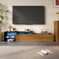 Modern TV Stand with Glass Shelves and LED Lighting, Stylish Storage Solution, Modern and Stylish Design, 67" L x 13" W x 13" H, Black+Natural