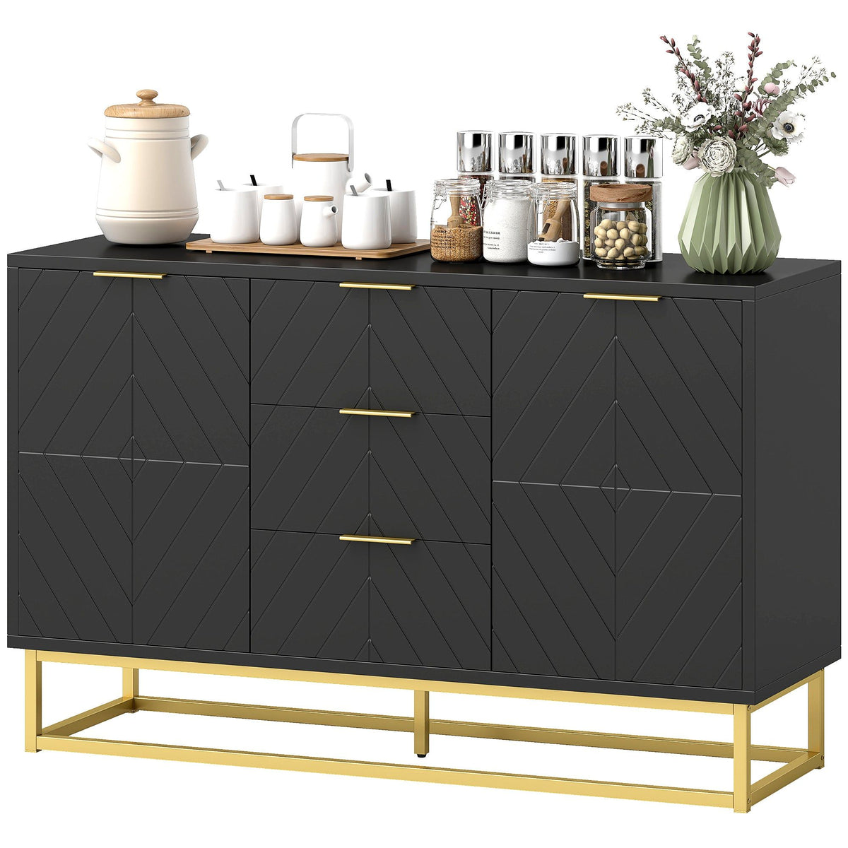 Sideboard Buffet Cabinet with 3 Drawers - Black