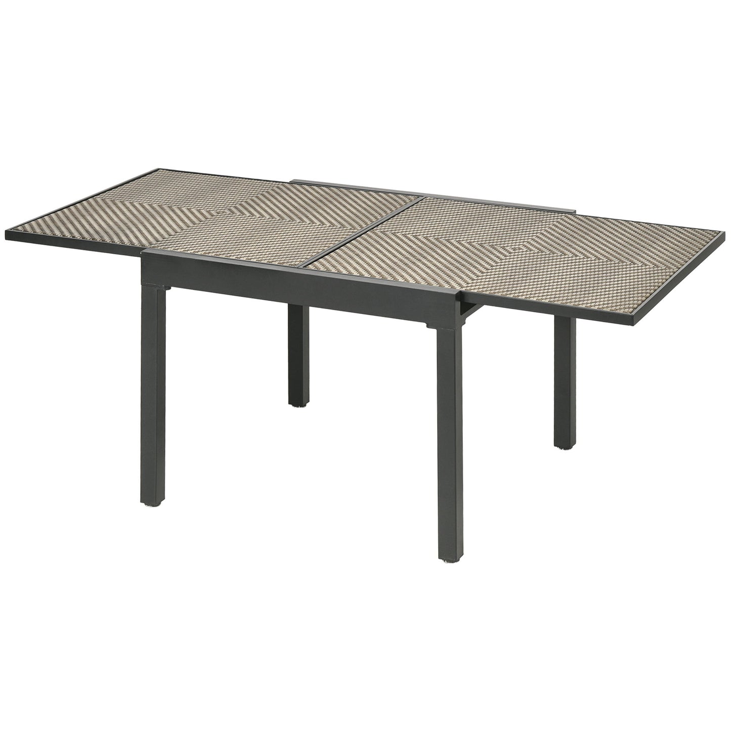 Extendable Rattan Dining Table, Patio Retractable Table, Aluminum Frame, 35.4"/70.9" x 35.4", Mixed Brown