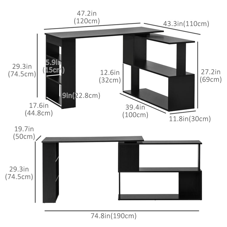 L-Shaped Rotating Corner Desk with Storage Shelf