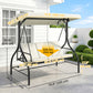 Convertible Patio Swing Bed with Canopy and Cushions, 3 Seater Porch Swing for Outdoor, Backyard, Garden, Beige