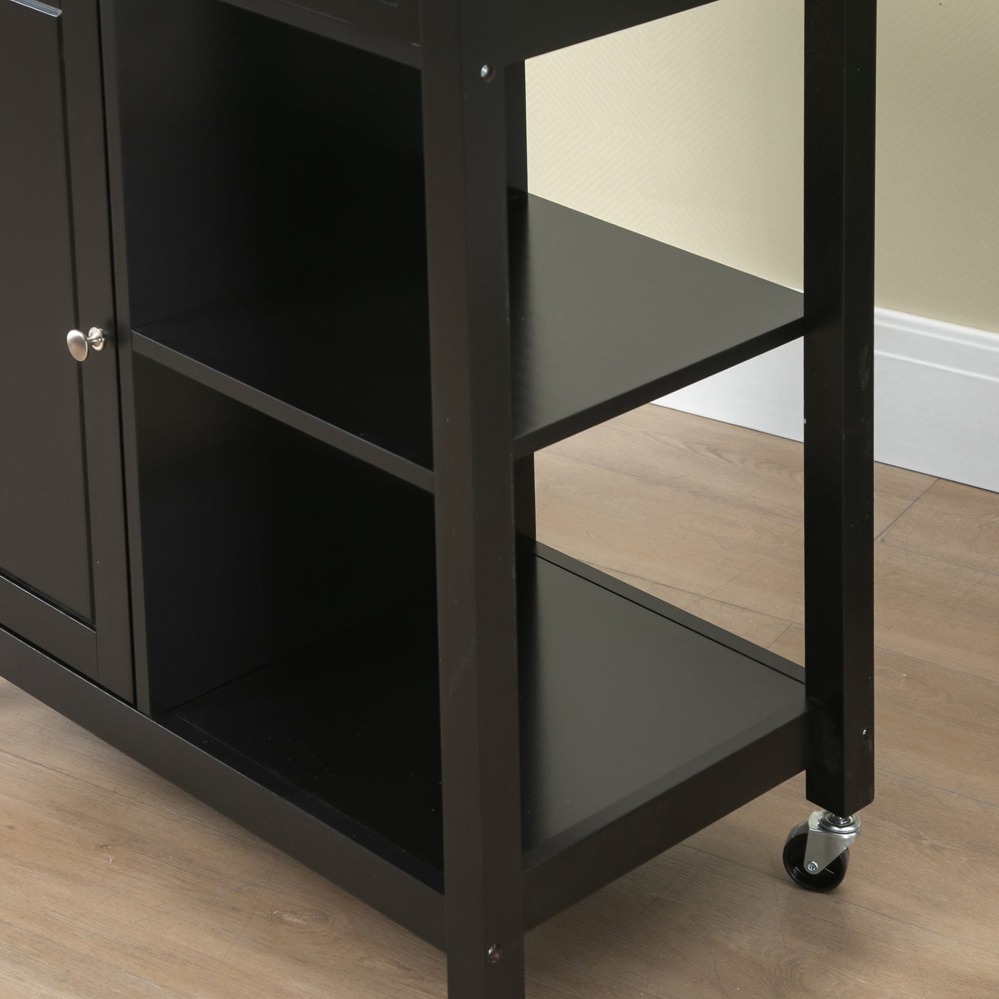Rolling Kitchen Cart with Wood Top and Drawer, Kitchen Island on Wheels for Dining Room, Black