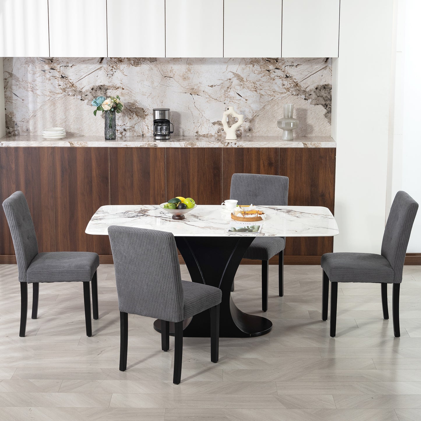 Modern Dining Chairs Set of 4, Kitchen Chairs with Rubberwood Legs and Padded Seat, Dark Grey