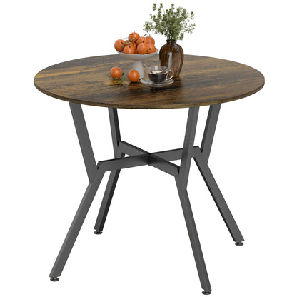 35" Round Dining Table with Steel Frame - Rustic Brown