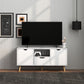 TV Stand with Storage for up to 50" TV, Modern TV Table with Open Shelf, Drawer and 2 Cabinets, White