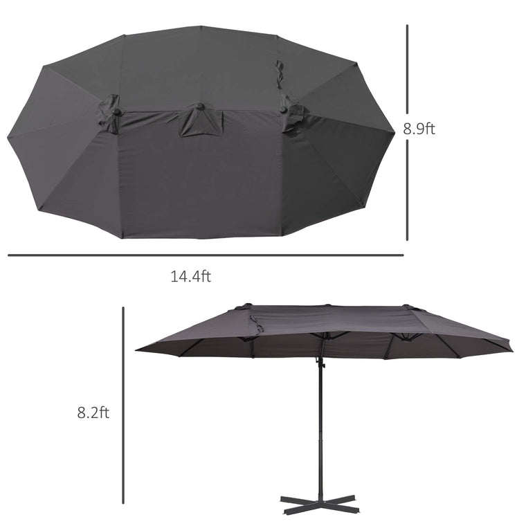 Grey Offset Cantilever Umbrella with Twin Canopy & Lift Crank