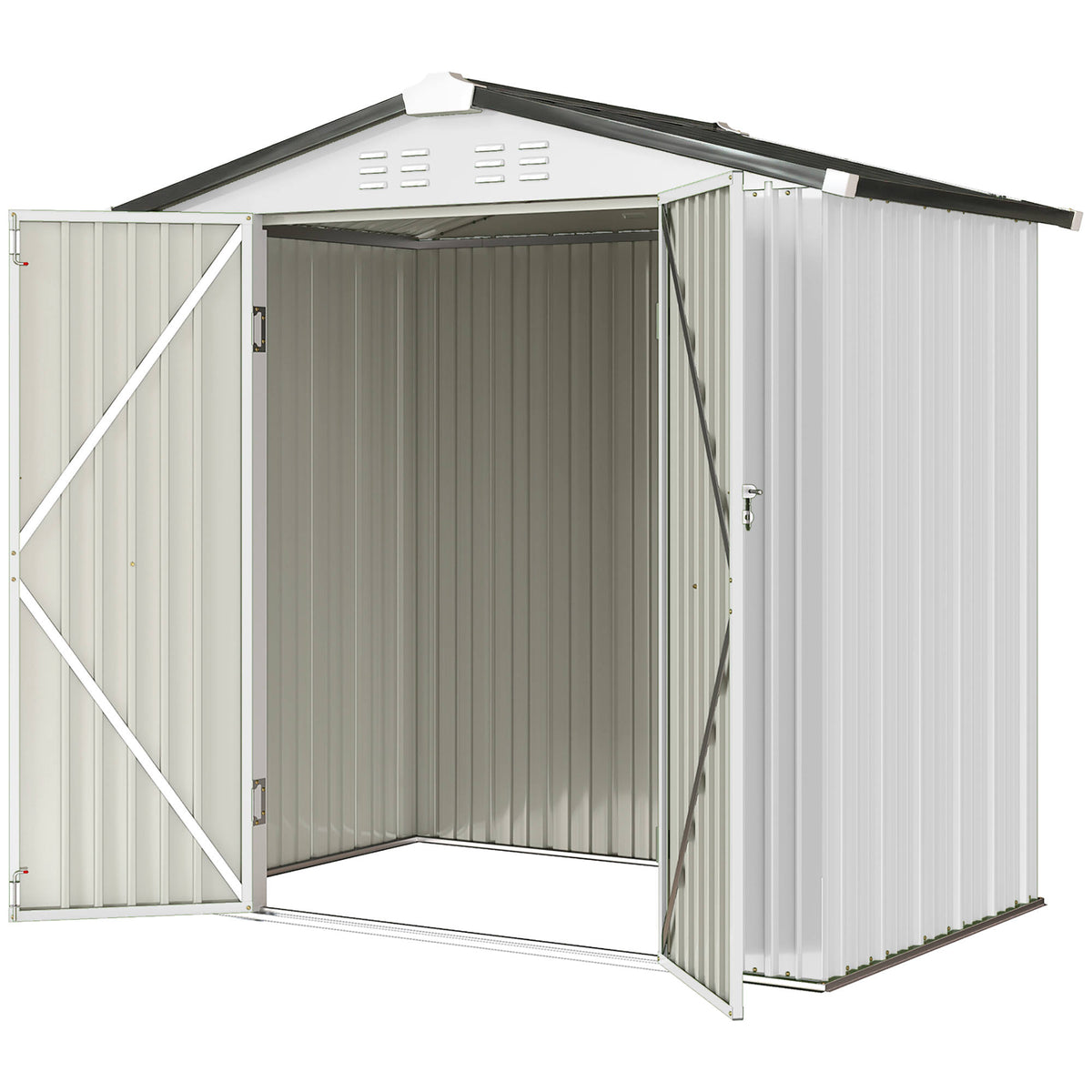6.5' x 4' Metal Garden Shed with Lockable Doors - Silver-White