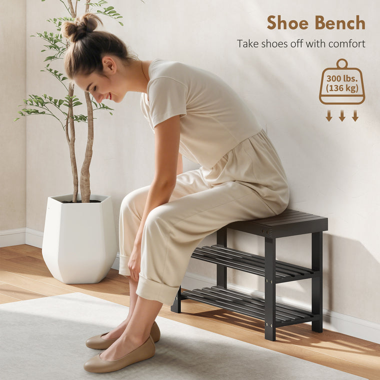 3-Tier Bamboo Shoe Storage Bench
