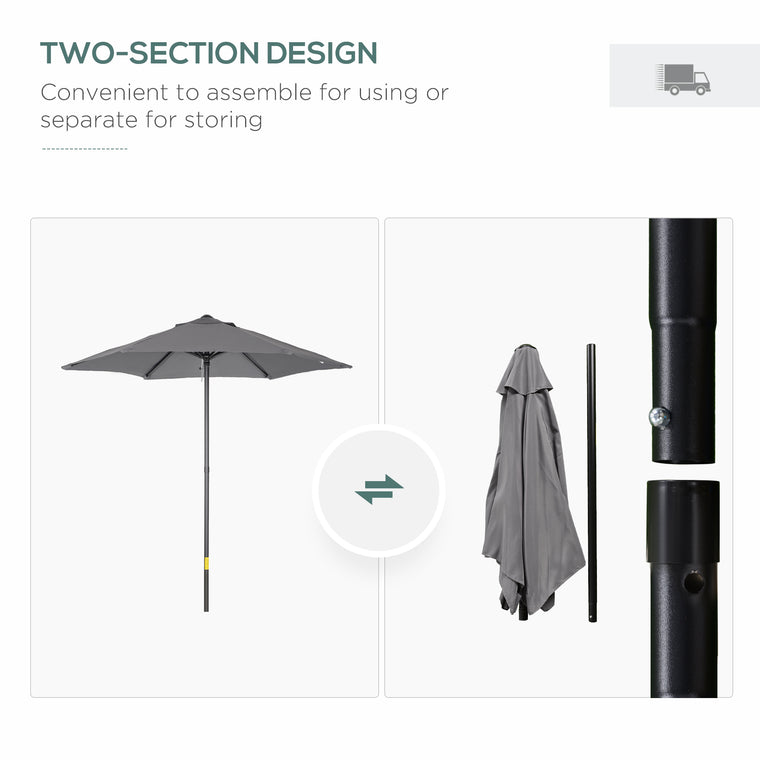 6.6FT Dark Grey Patio Umbrella with 6 Solid Ribs