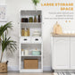 61" Kitchen Pantry Cabinet, Freestanding Farmhouse Buffet Storage Cabinet with Soft Close Glass Doors and Adjustable Shelves, White