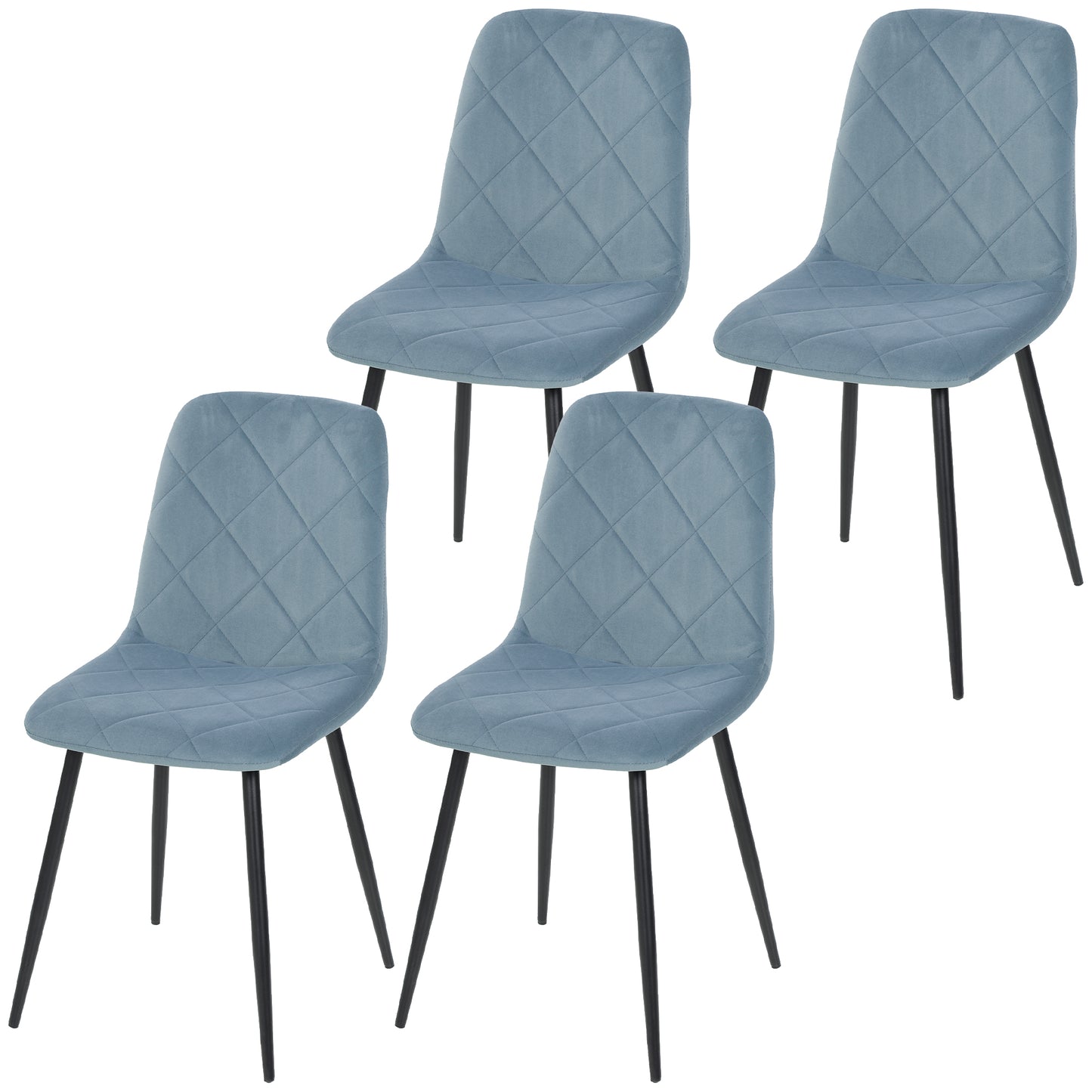 Dining Chairs Set of 4, Upholstered Dining Room Chairs with Steel Legs, Modern Kitchen Chair for Dining Room, Light Blue