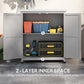 Garden Storage Cabinet, Outdoor Potting Bench Table with Metal Tabletop, Shelf and Double Doors, Grey