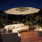9.7ft Solar LED Cantilever Patio Umbrella with 32 LED Lights, Cross Base, Crank Handle, for Poolside, Deck, Khaki