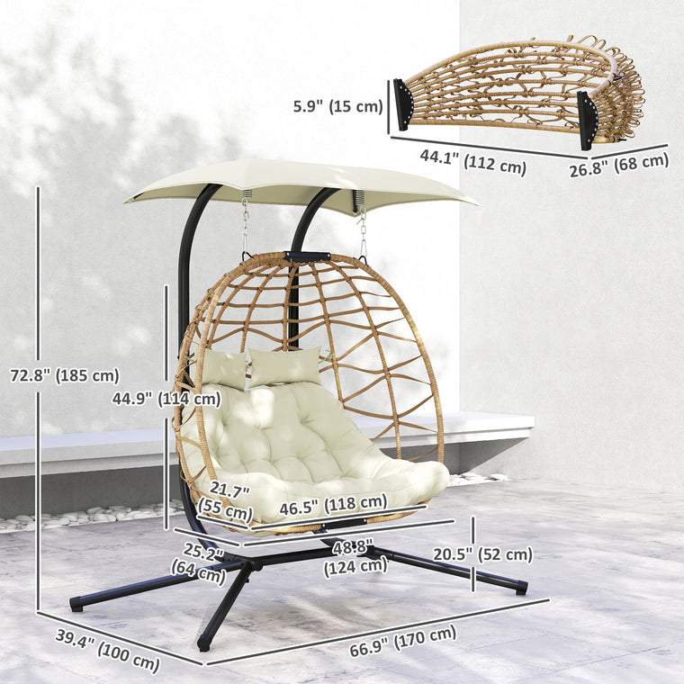 Double Wicker Egg Swing Chair with Canopy & Stand