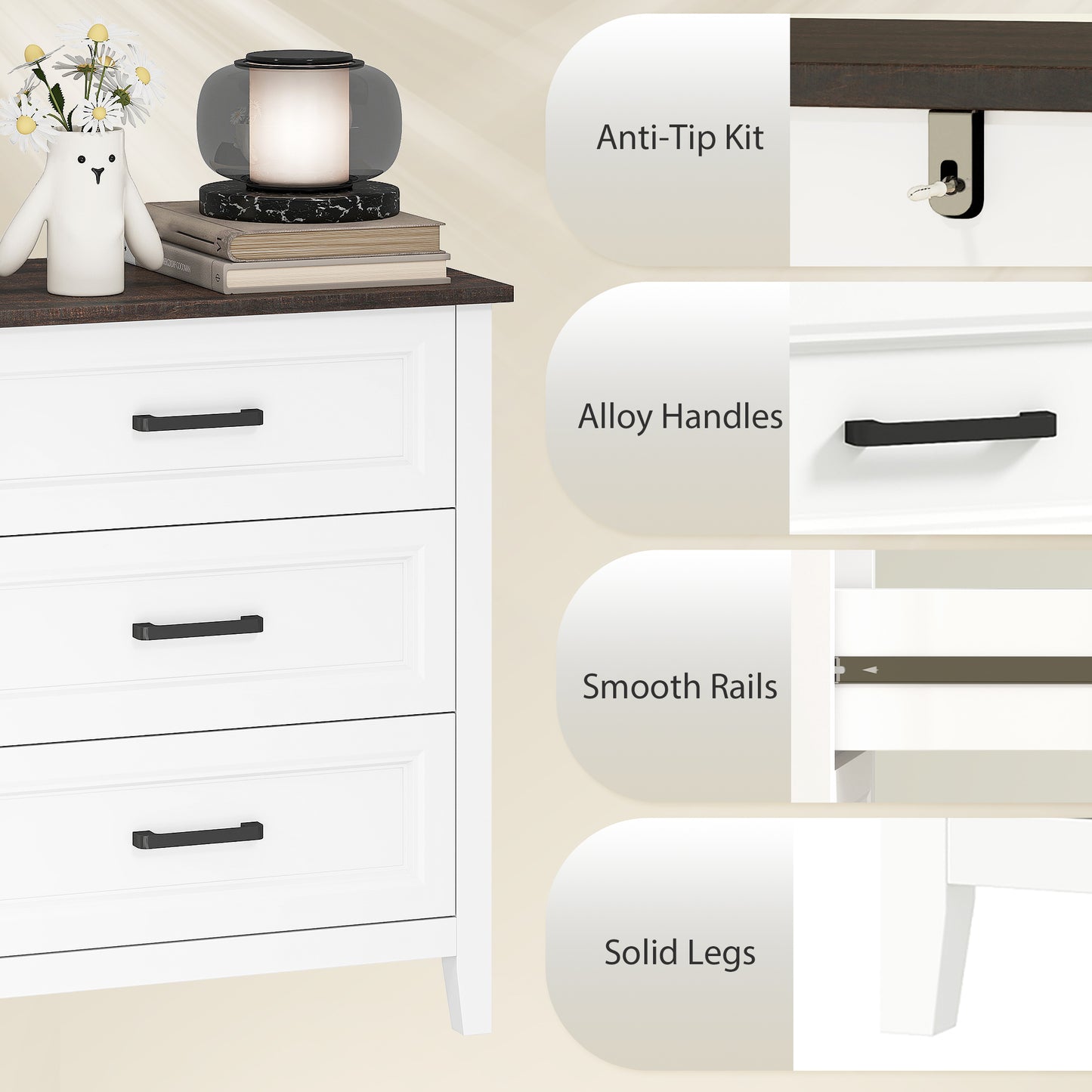 Wide Dresser for Bedroom with 6 Drawers Storage Chest of Drawers for Living Room, Closet, Laundry, Entryway