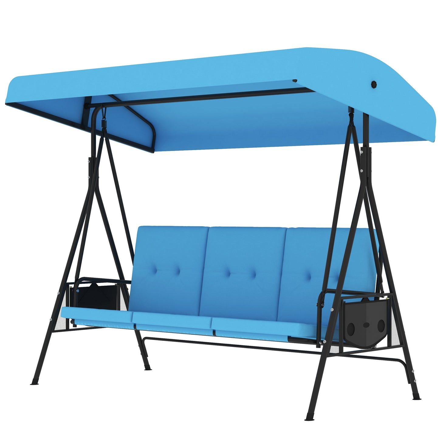 3-Seat Outdoor Porch Swing Patio Swing with Adjustable Canopy, Side Tray, Removable Cushion for Garden, Poolside, Grey