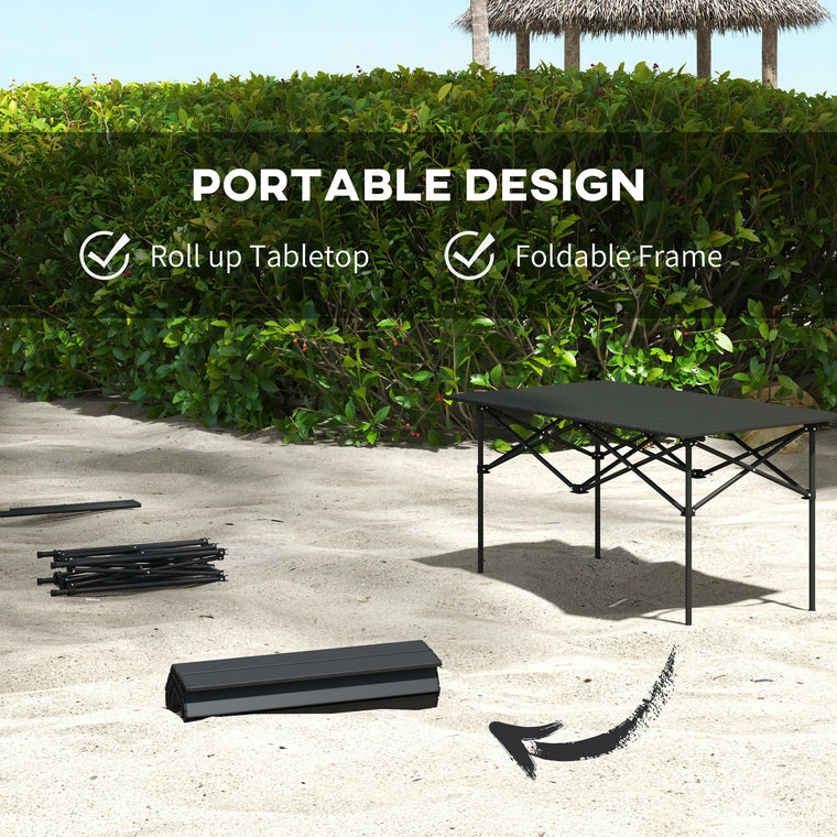 Folding Camping Table with Roll-Up Top and Carry Bag