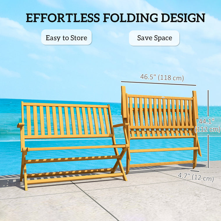 46.5" Foldable Wood Bench with Backrest and Armrests