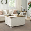 Farmhouse Coffee Table, Square Center Table with Flip-top Lids, Hidden Storage Compartment and Wooden Legs, Antique White