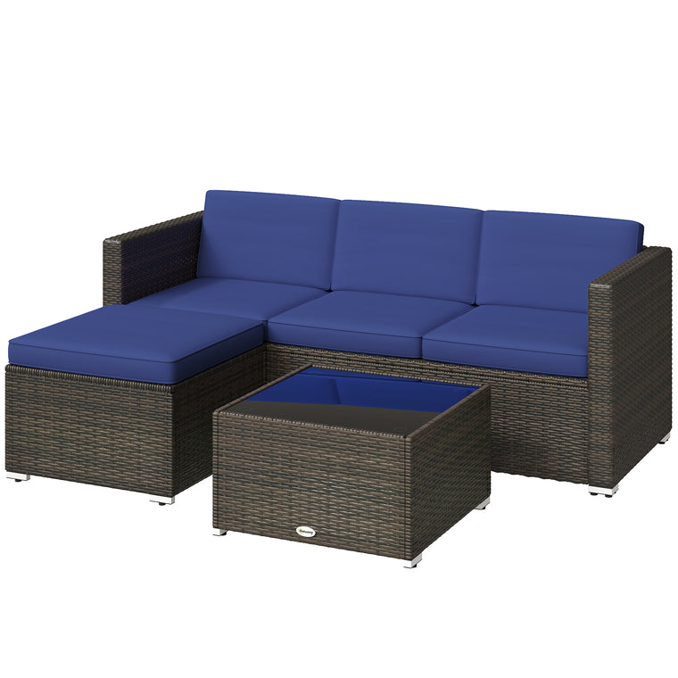 3-Piece PE Rattan Corner Sofa Set with Glass Top Table