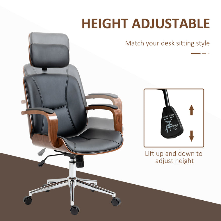 PU Leather Office Chair with Removable Headrest - Black
