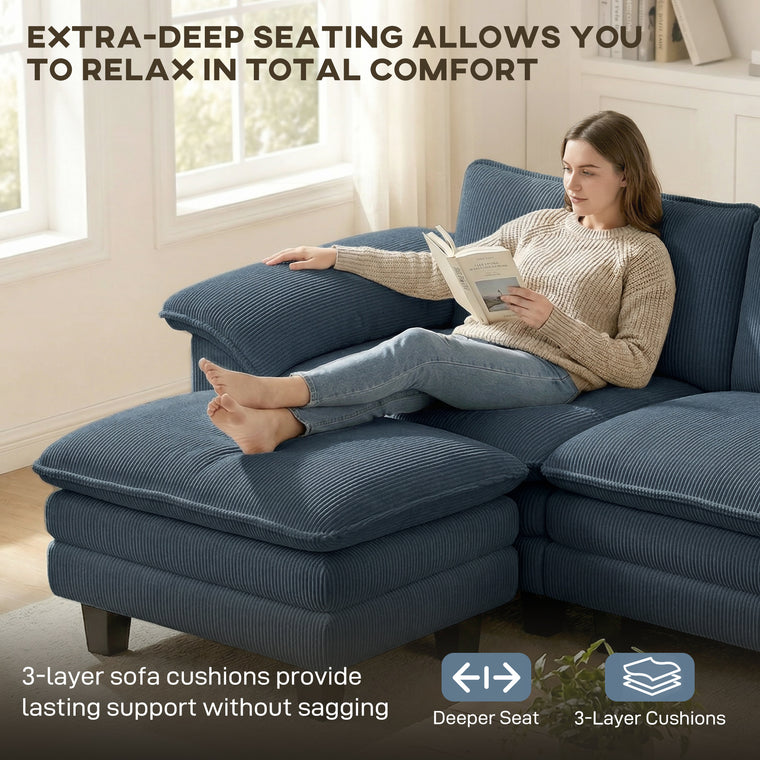 L-Shaped Sectional with Deep Seat & Movable Ottoman