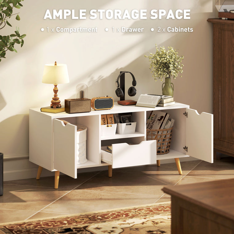 TV Stand with Drawer & 2 Cabinets, Up to 50" - White