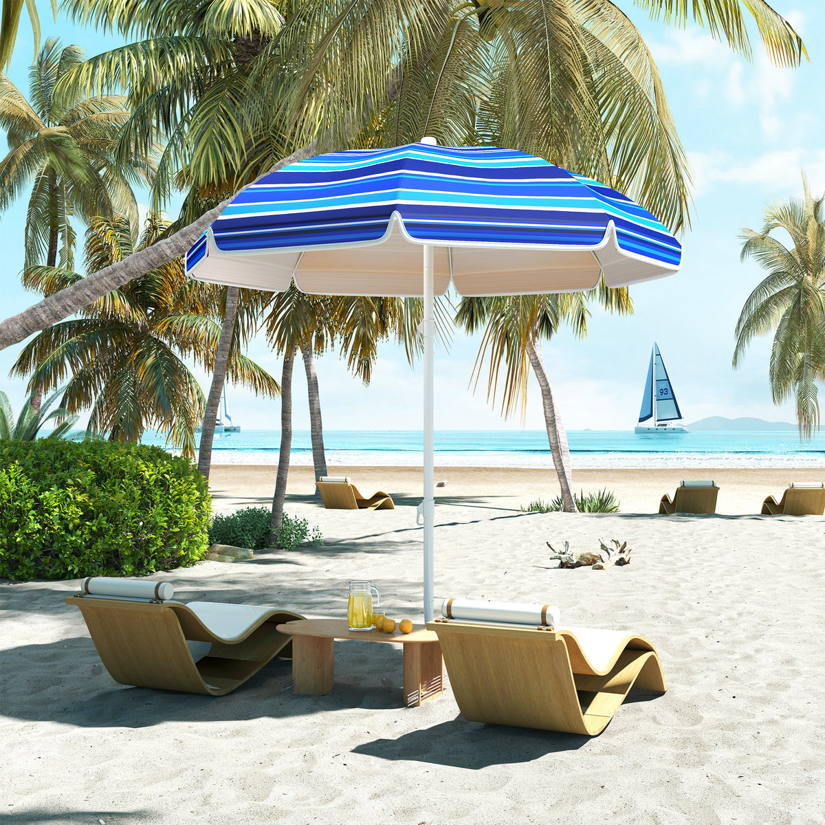 70.9" Multicolor Portable Beach Umbrella with UV50+ Ruffle & Tilt