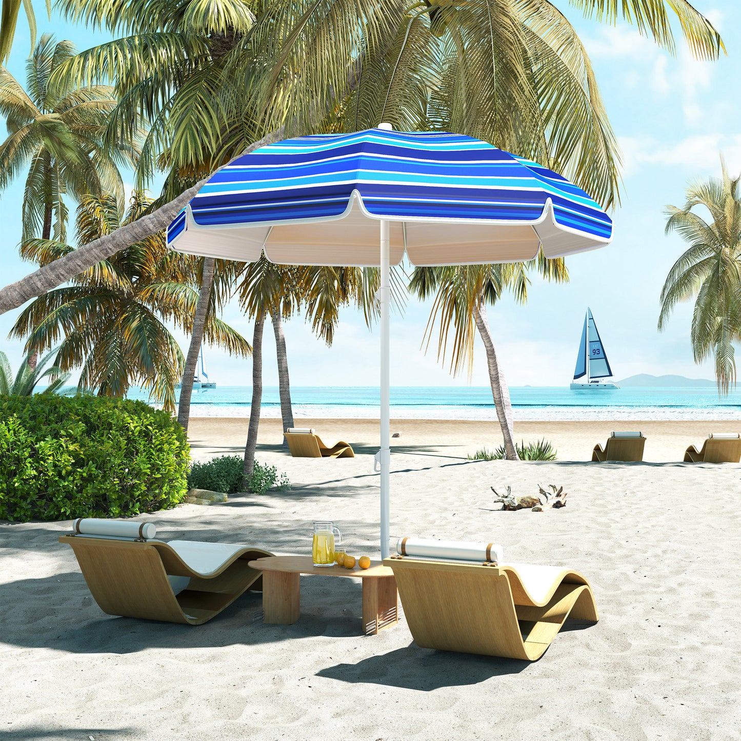 70.9" Multicolor Portable Beach Umbrella with UV50+ Ruffle & Tilt