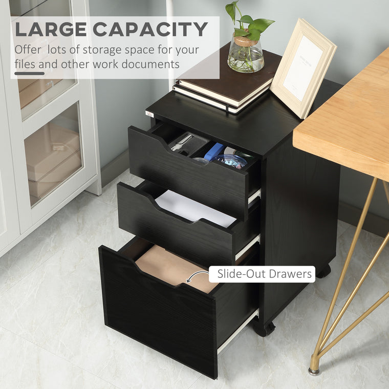 3-Drawer Mobile Filing Cabinet - Black Wood Grain
