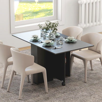 Foldable Drop-Leaf Dining Table with Storage Shelves - Black