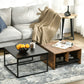 Coffee Table Set of 2, Industrial Nesting Tables, Square Coffee Table and Narrow Sofa Side Table for Living Room