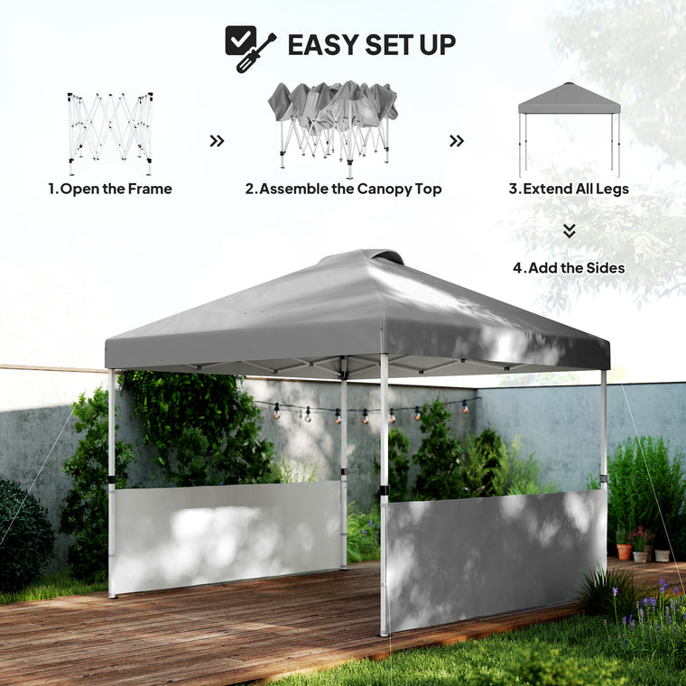 10' x 10' Dark Grey UV50+ Pop-Up Sun Shelter with Half Sidewalls
