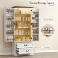 72" LED Kitchen Pantry Cabinet, Buffet Storage Cabinet with 10 Door Shelves, 2 Drawers and Adjustable Shelves, White