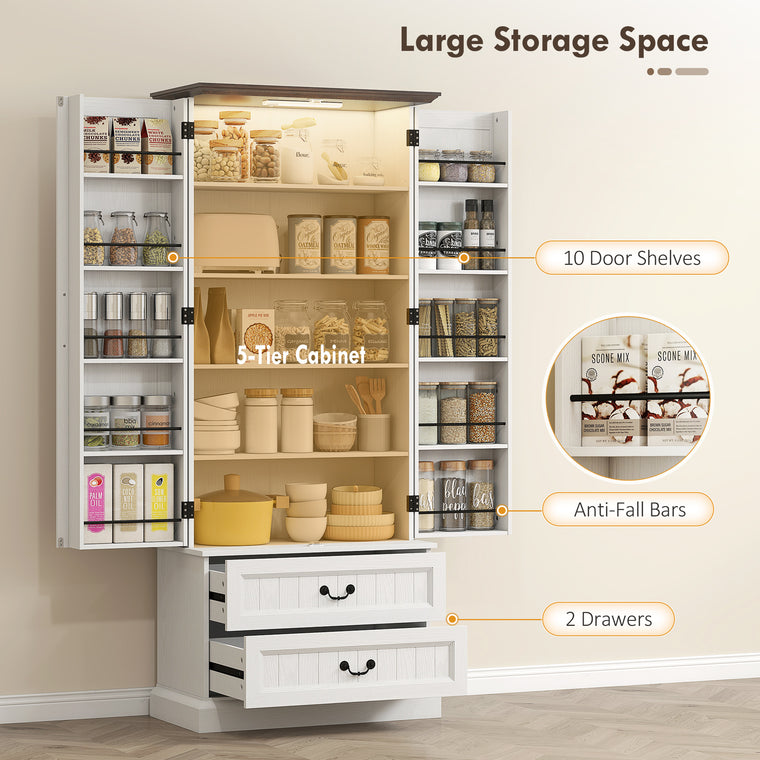 72" LED Pantry Cabinet with 2 Drawers