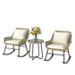 3 Piece Rocking Bistro Set Outdoor Patio Furniture Set with Cushions, Glass Coffee Table for Balcony, Cream White
