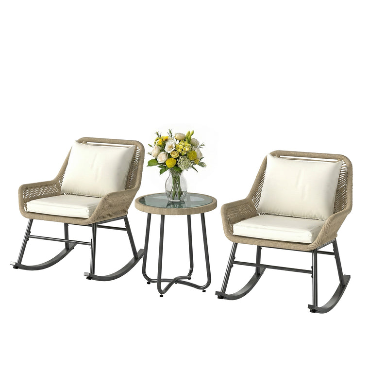 3-Piece Rocking Bistro Set with Glass Coffee Table