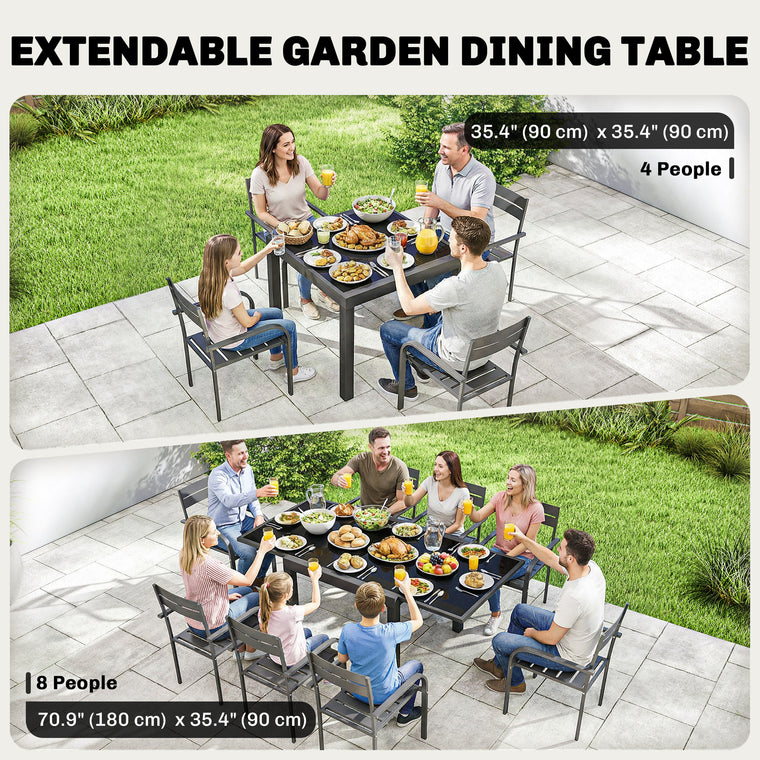 Aluminum Expandable Dining Table with Tempered Glass Top