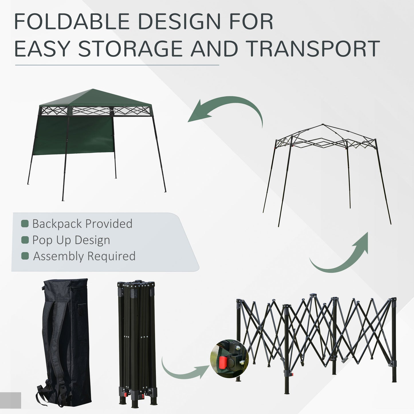 7' x 7' Green Pop-Up Canopy Tent with Backpack & Inclined Legs